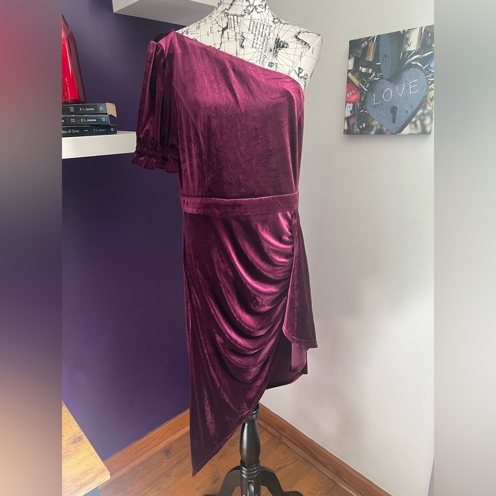 Inspr by Brittany Xavier One Shoulder Asymmetrical Velvety Dress